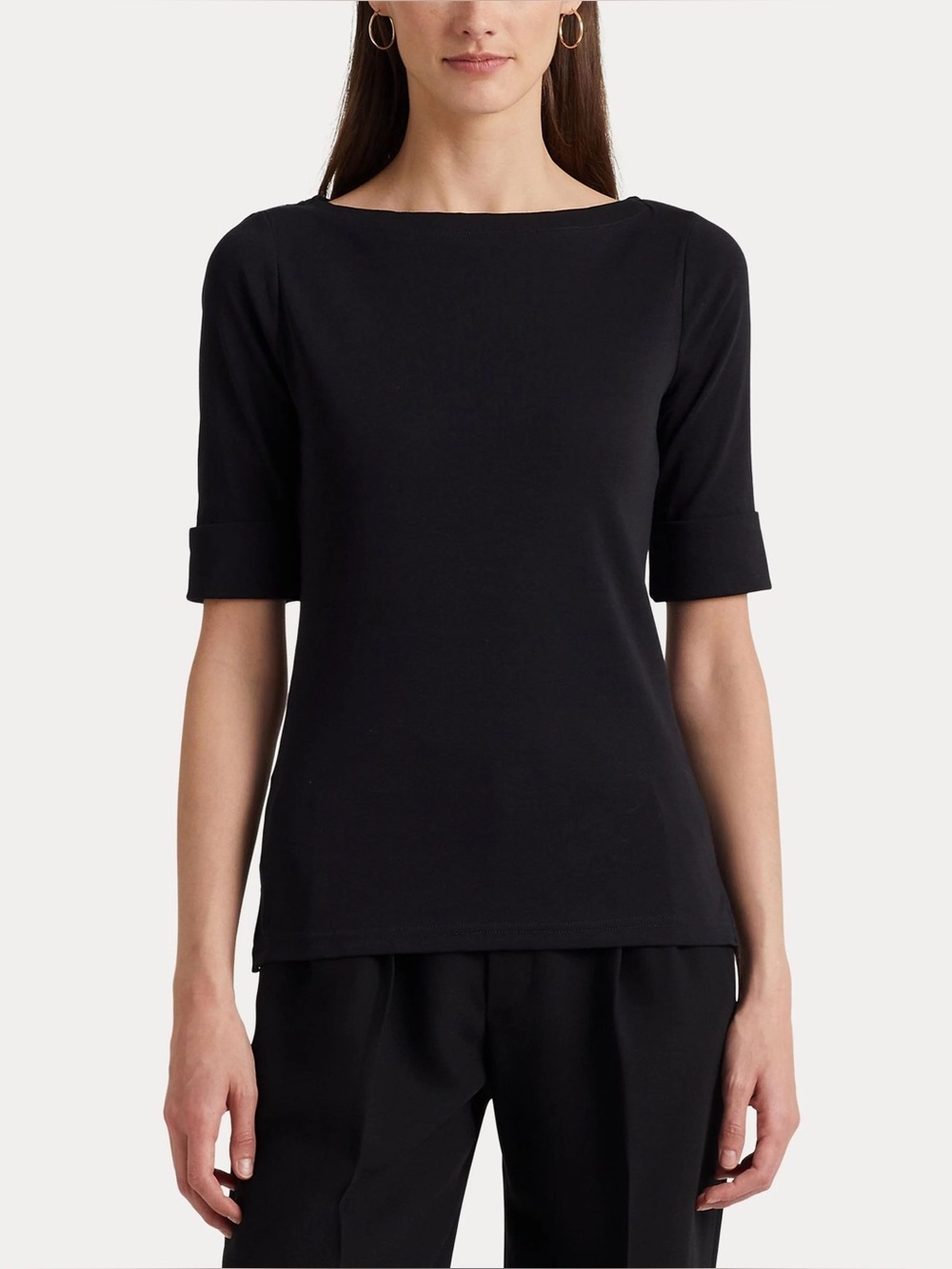 NWT Lauren Ralph Lauren Judy Boatneck Top Black XL Cotton Blend